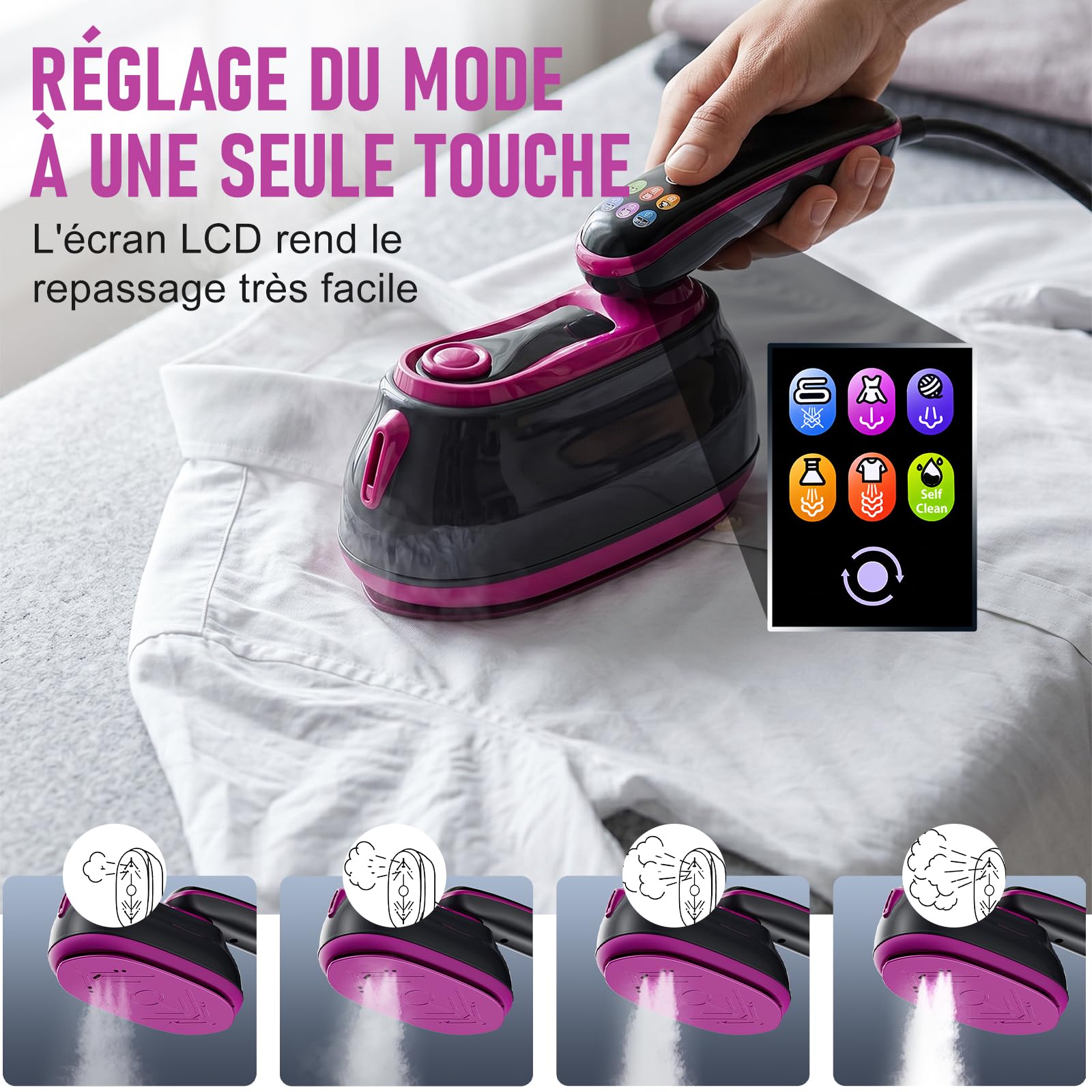 Défroisseur à Vêtements, Fer à Repasser à Main 1300 W avec écran Tactile