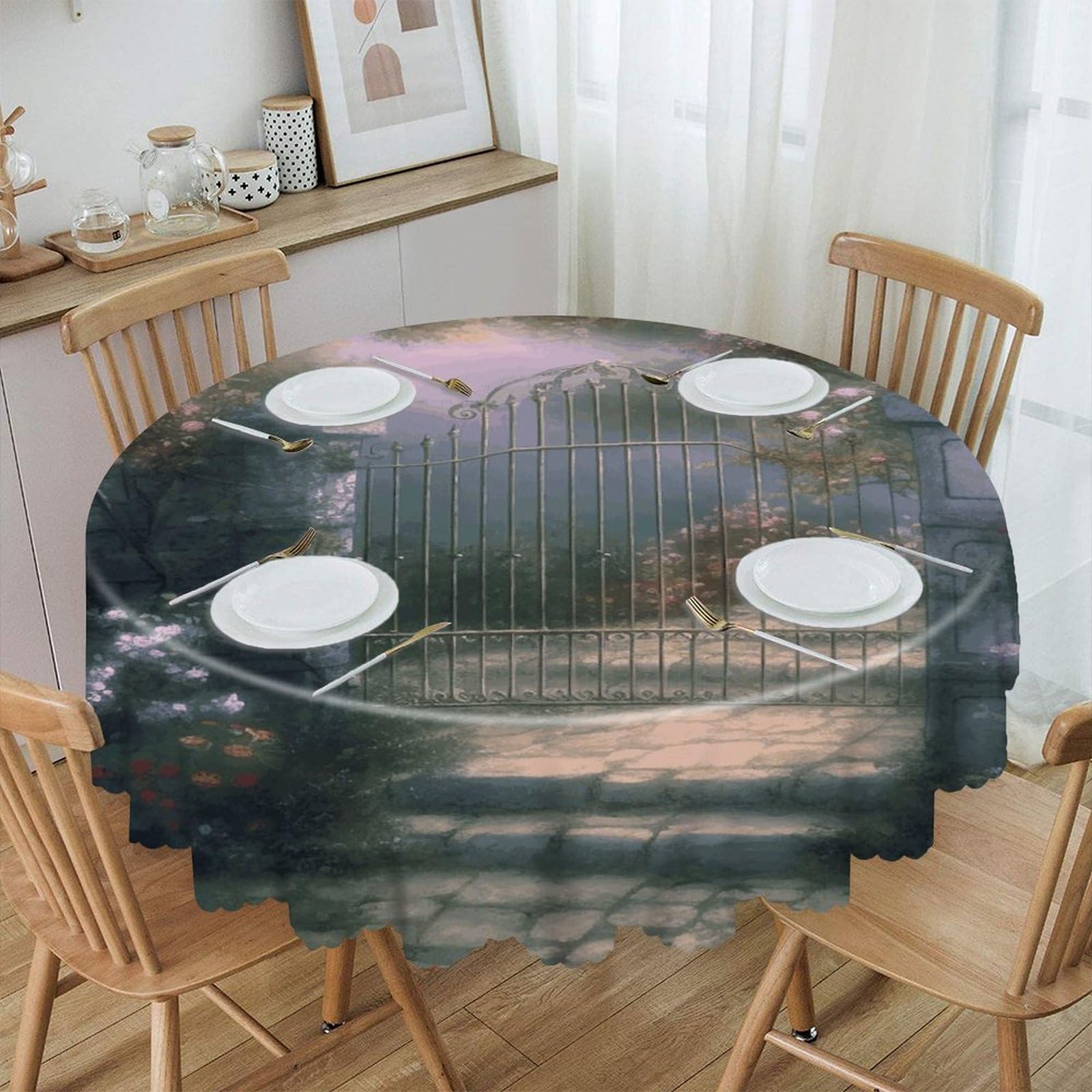 Adfgyerh Style Secret Garden Table Cloth Easy To Clean, Home Decor Lace Design, Soft And Comfortable, Round Tablecloth Suitable For Homes, Restaurants, Hotels, Patio Tables, Etc.