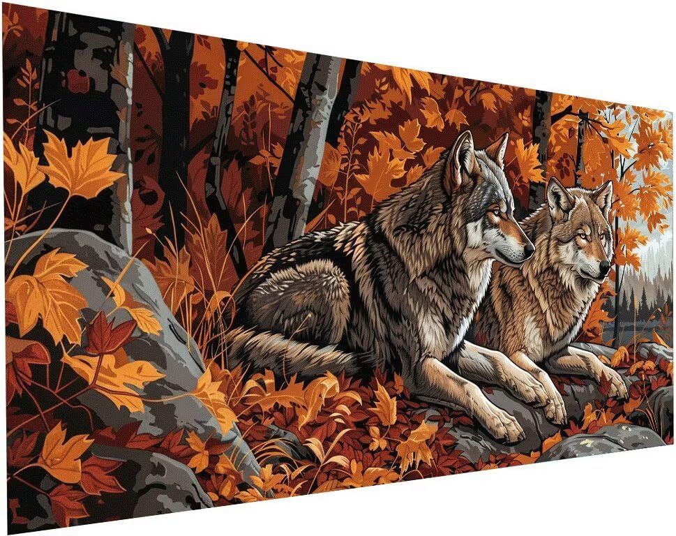 Peinture Diamant Arbre et Loup 55x110 cm pour décorer votre salon chaleureux