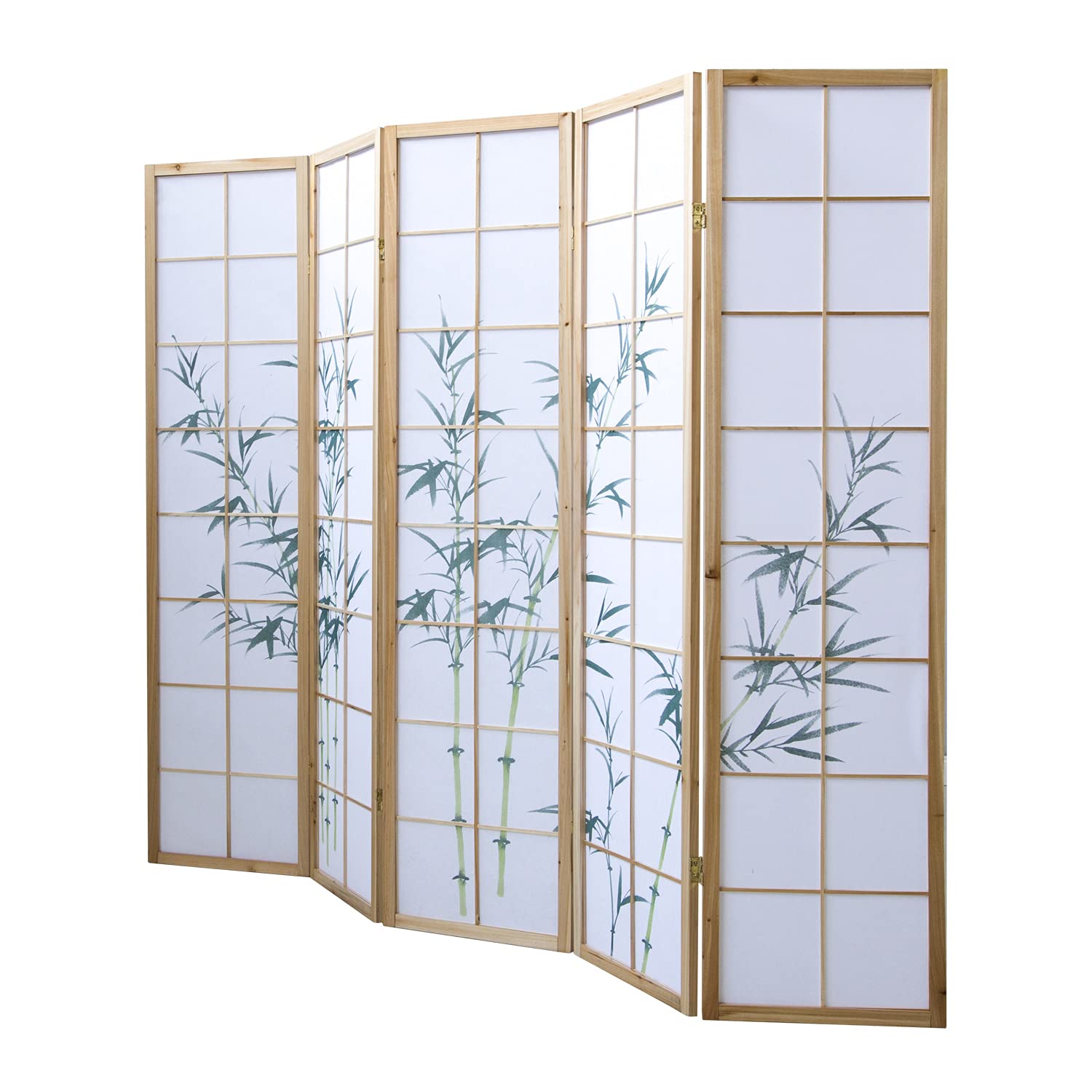 Homestyle4u 266, séparateur de pièce en Bois à 5 Panneaux - Paravent Pliable - Paravent Mobile - en Papier Shoji - Bambou