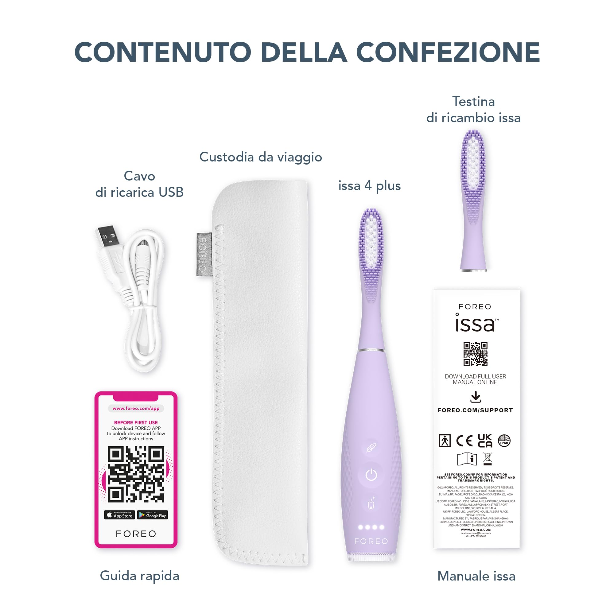 FOREO ISSA 4 Plus Sonic Electric Toothbrush - 4-in-1 AI-Guided Rechargeable Toothbrush Bundle with Extra Silicone & Polymer Hybrid Brush Head, Soft Bristles, Whitening Teeth - Lavander