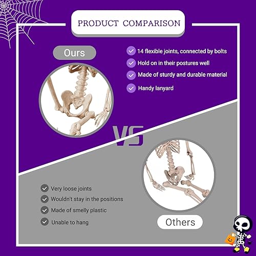 Miniatura 4 de Decoración de Halloween de esqueleto pequeño de 16 pulgadas decoración de esqueleto colgante de Halloween para colgar en forma de articulaciones,