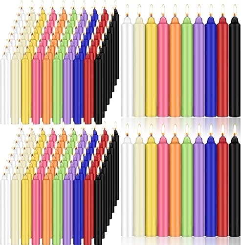 MTLEE Paquete de 300 velas sin goteo de 4 pulgadas para lanzar campanadas, hechizos, rituales, curación, trabajo mágico y juego de cera (3 colores)