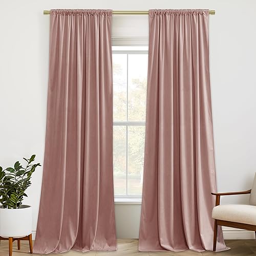 Miniatura 2 de StangH Cortinas de terciopelo rosa polvoriento, para guardería, niños, pestañas traseras, oscurecimiento de la habitación, cortinas de ventana de
