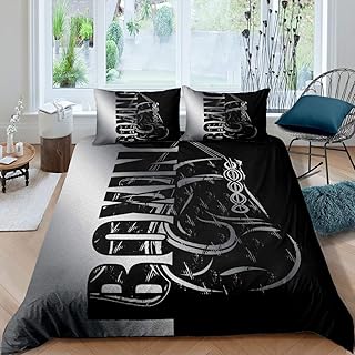Feelyou Boys Duvet Cover Boxing Sports Theme Bedding Set for Kids Teens Men Boxing Gloves Pattern Decor Comforter Cover Competitive Games Bedspread Cover Black Gray Queen Size with 2 Pillow Case
