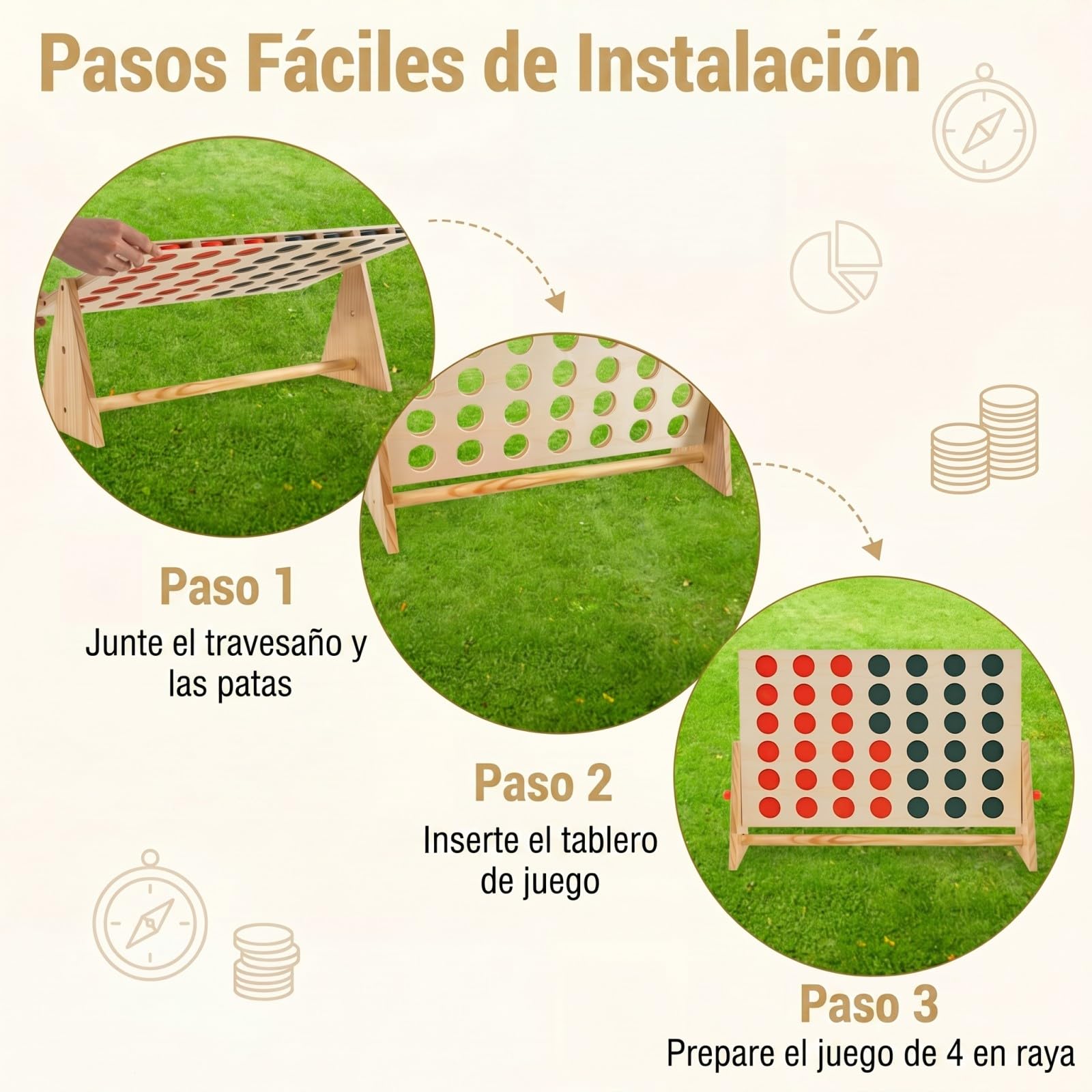 GOPLUS Juego de 4 en Raya para Niños, Cuatro en Raya con 42 Piezas de Ajedrez y Marco de Madera de Pino para Familia, Juego de Conecta 4 para Interiores y Exteriores para 7+ Años