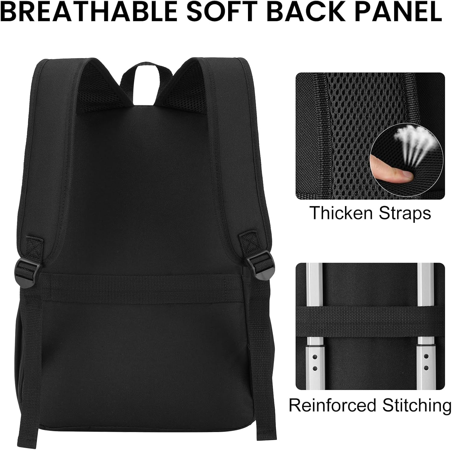 10 PCS Black Backpack for School Teens Boys Girls, Lightweight Casual Backpacks for Men and Women, Classic Basic Water Resistant Casual Daypack, 15.6 Inch Laptop Bookbag for College High School Work