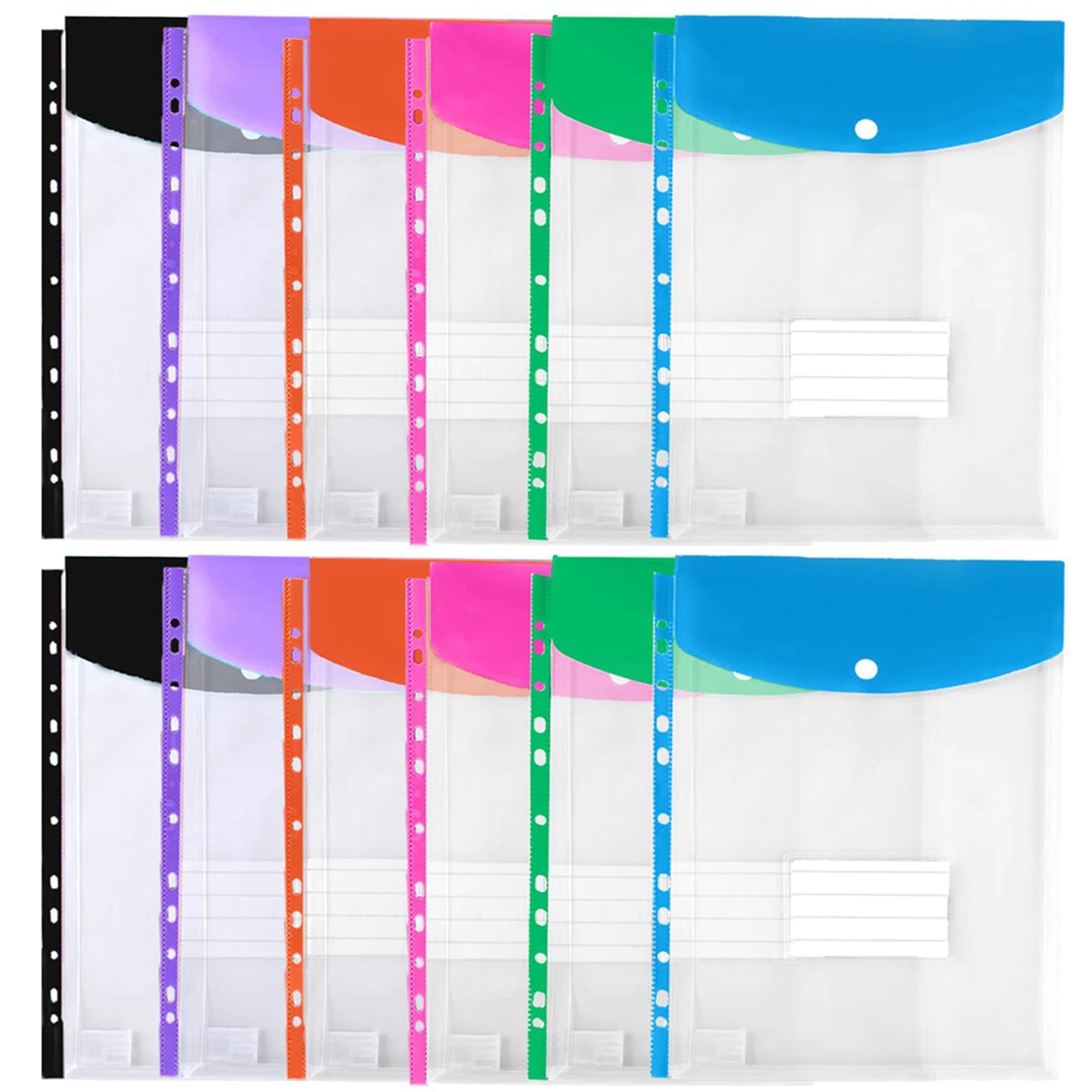 120 Buste in Plastica, Tasche per Raccoglitori Ad Anelli 3/4/11, Organizer per Documenti Espandibile con A Pressione Ed Etichetta