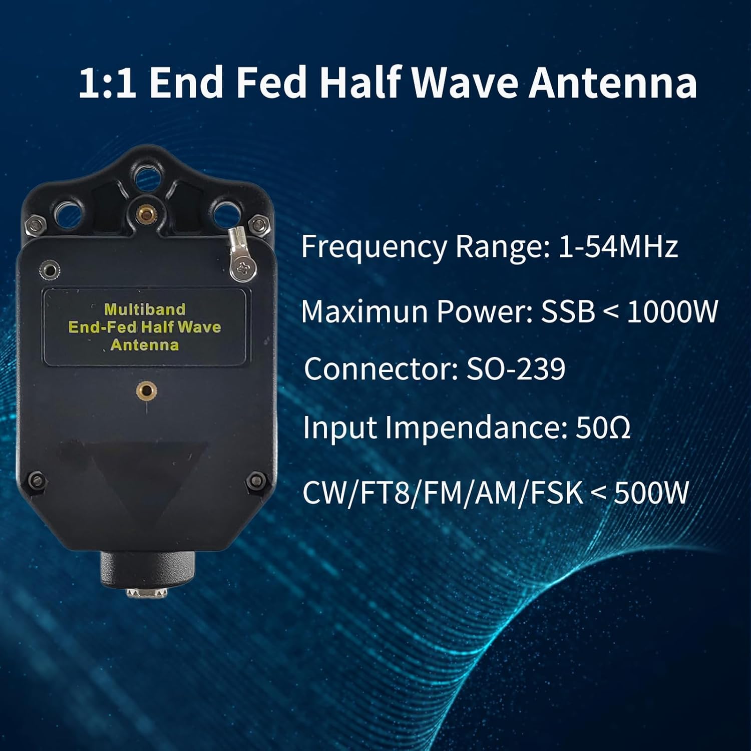 1:1 Balun Antenna 1000W 1-54MHz HF Antenna Balun WOOKLEA CW FM AM FT4 FT8 SSB FT8,4 Band 8 Band Half Wave Radio Antenna Suitable for Outdoor