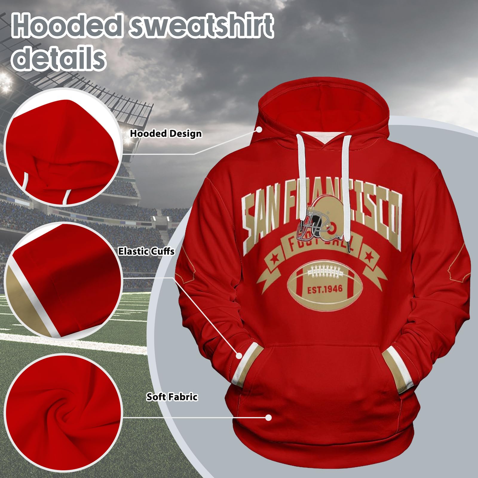 NLUVBTE Men's City Classic Pullover Hoodie Novelty Crew Neck Sweatshirt with Pocket 3D Print Hooded Gifts For Fans Lovers