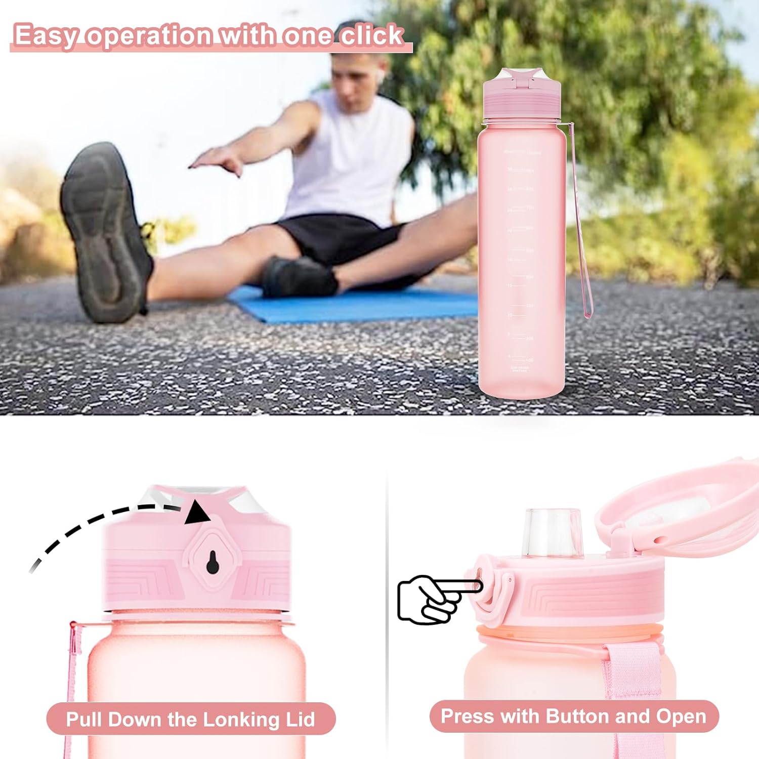 HITWAY 32 oz Sports Water bottle,BPA Free Drinks Water Bottles with Fruit Strainer,Leakproof Tritan BPA Free Non-Toxic Water Jug for Fitness,Gym,Sports,Outdoors,Cycling RED-32OZ image 4 of 13 B0BRXB68DV