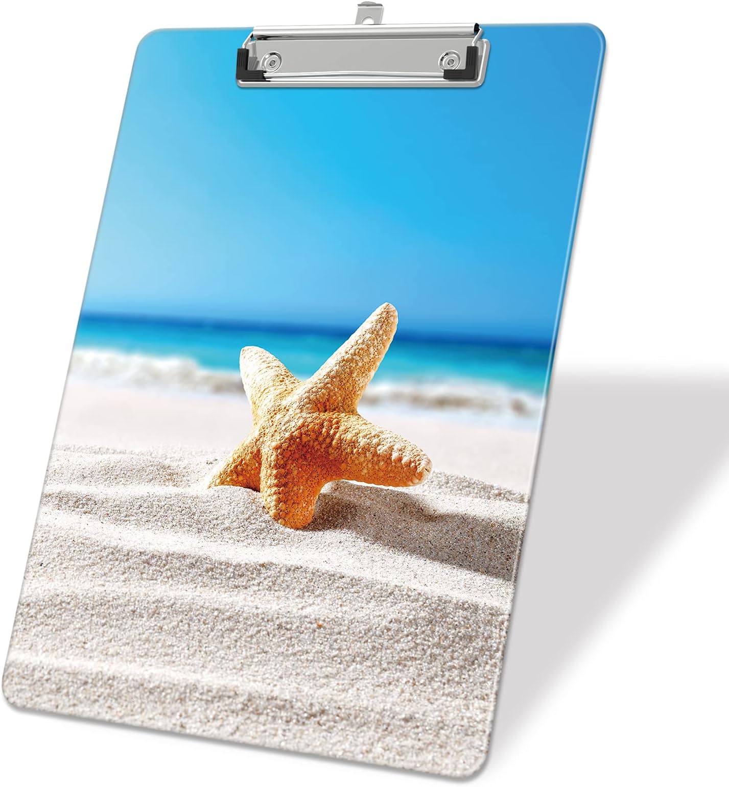 Plastic A4 Clipboards, Cute Clip Board Stardard Letter Size 9 x 12.5 in, Office Decorative for Students Women Men and Kids, Beach Starfish