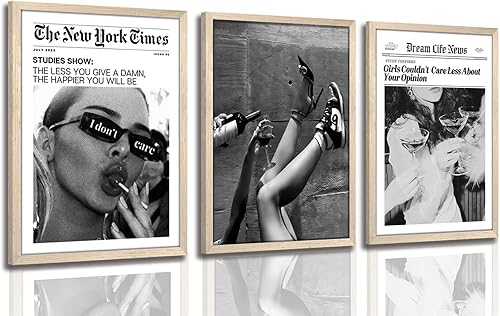 Miniatura 1 de Trendy The New York Times Wall Art 16x24 in Wood Framed Black and White Elegant Urban Feminist Canvas Posters Retro Trendy Cocktail Girly Posters