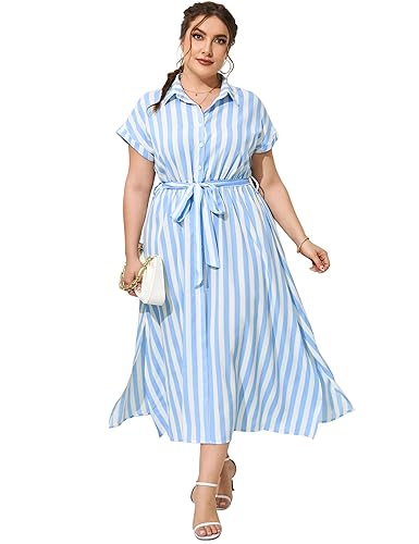 KOJOOIN Plus Size Maxi Dresses for Women Summer Tie Belt