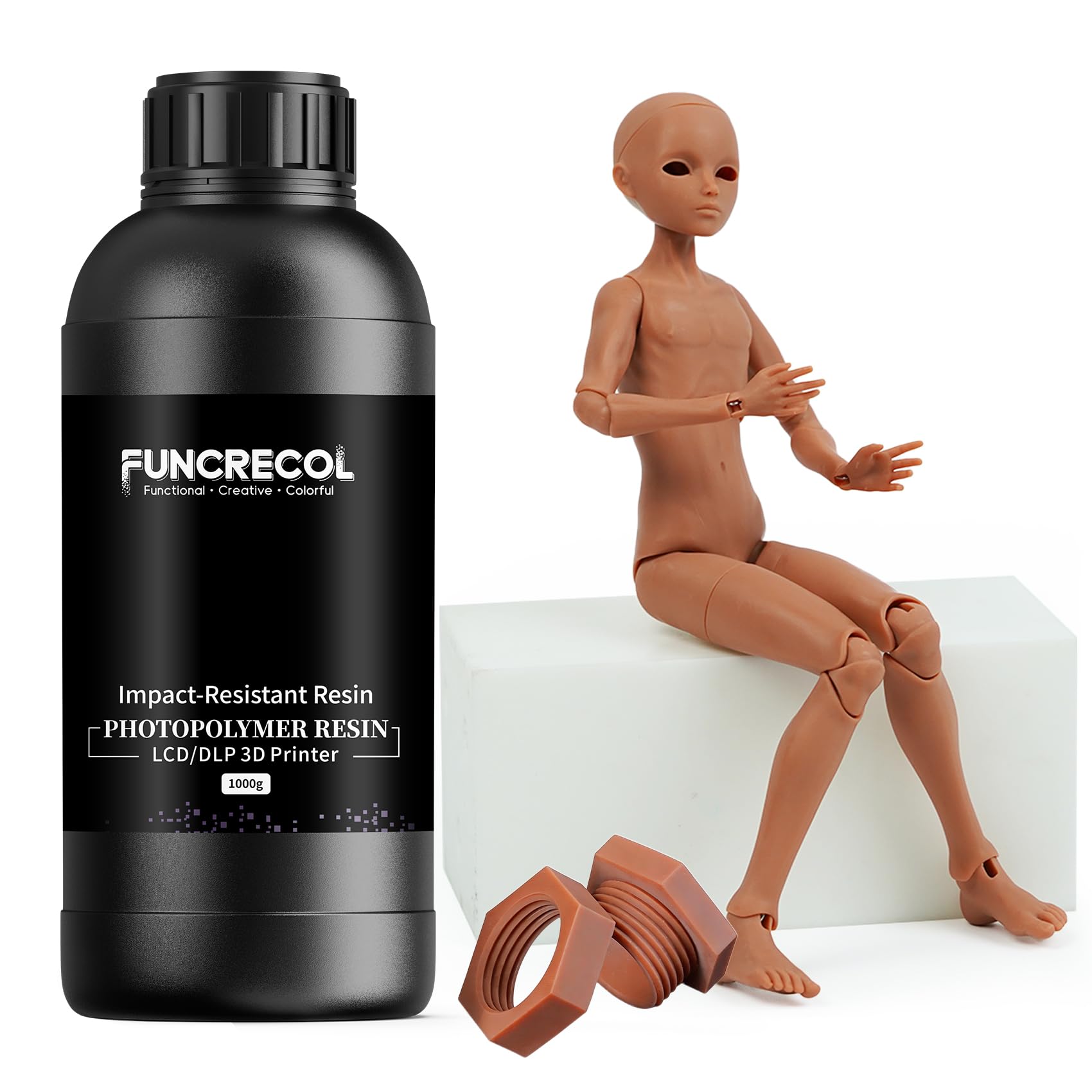 FUNCRECOL 3D Printer Resin, Wear Resistant & Impact-Tough Resin for BJD Models & Articulated Figures, High Precision Soomth Matte Finish 3D Printing