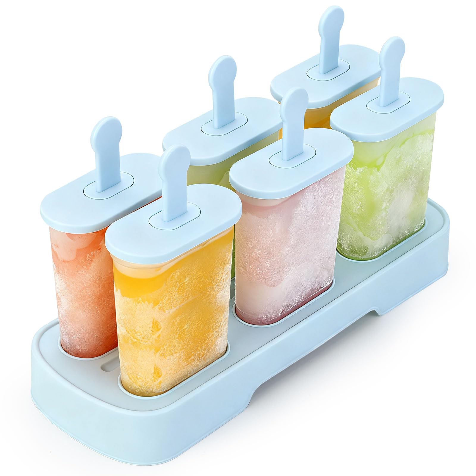 Eis am Stiel, 6-fach Eisformen Eis am Stiel, BPA-frei aus Wassereis Formen, Wiederverwendbare Eisformen, Spülmaschinenfest (Blau)
