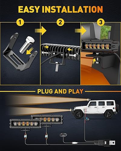 Miniatura 7 de NAOEVO Barra de luz LED de 6 pulgadas con 3 modos (blancoámbarblanco y ámbar) y doble relé de 2 cables de arnés de cableado