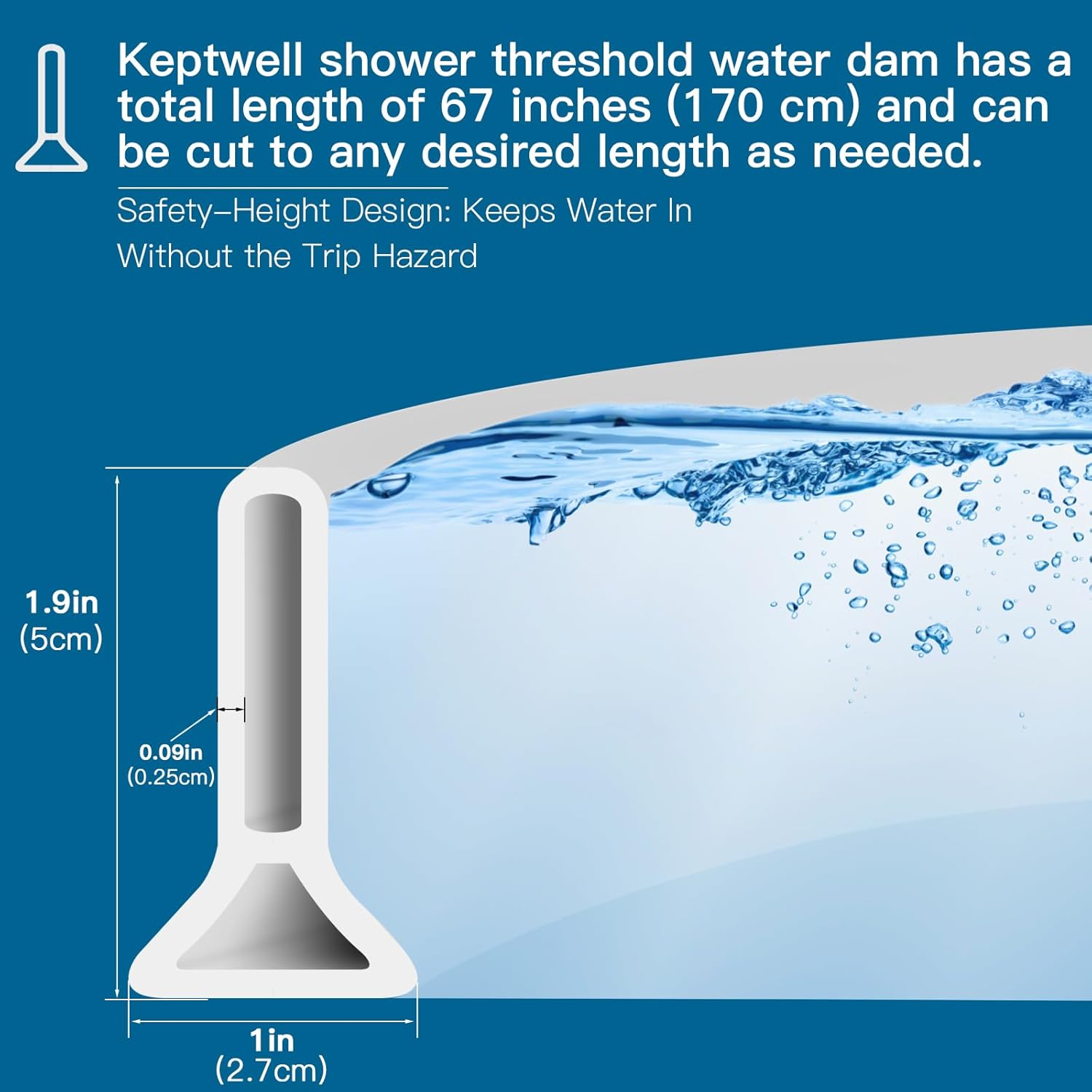 1.96'' High Shower Threshold Water Dam Collapsible 67IN Shower Water Splash Guard for Shower Water Blocker for Wet and Dry Separation Bathroom and Kitchen (67 Inch)