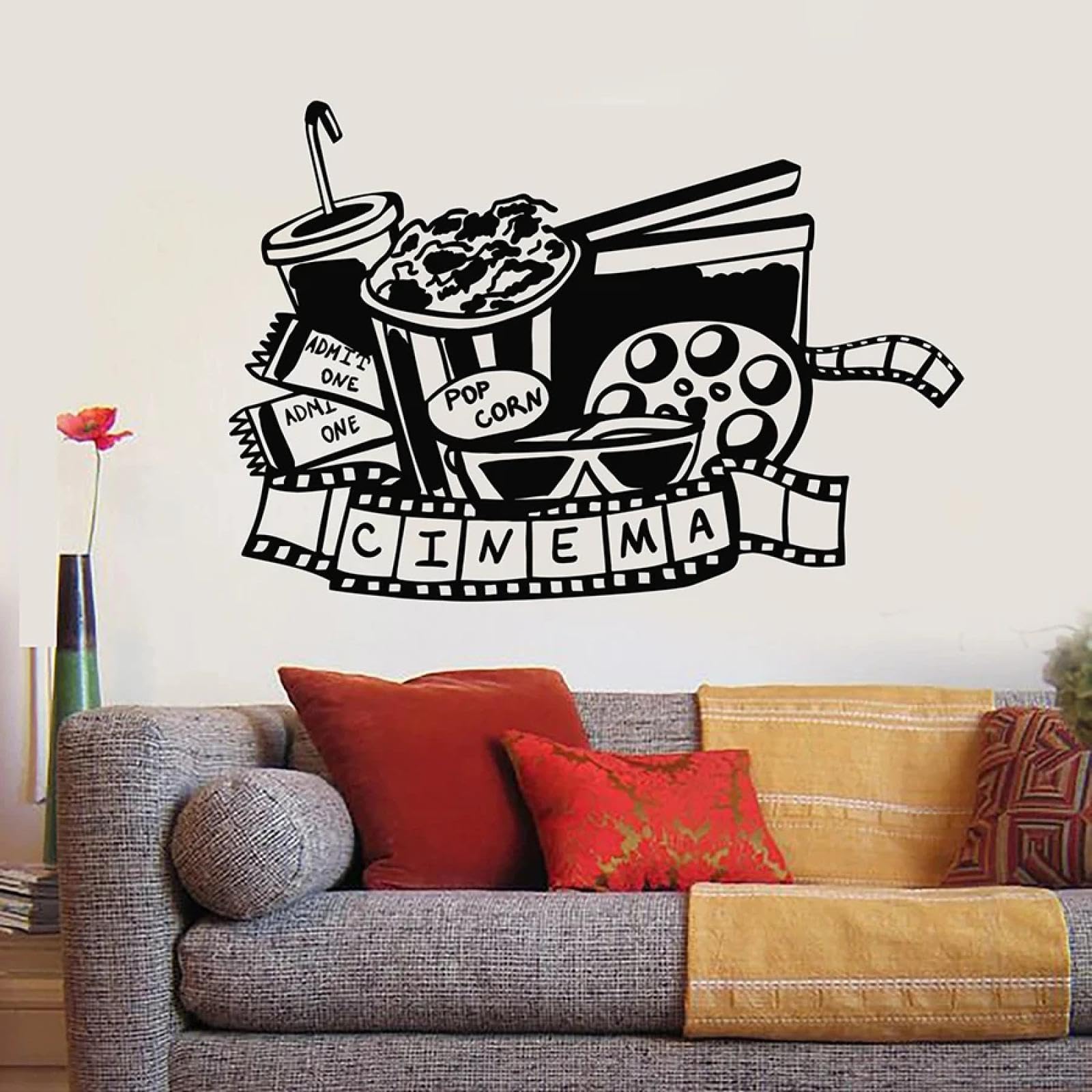 YOUOUSI Movie Theater Popcorn Vinyl Window Stickers, Movie Theater TV Film Interior Decorative Art Decals