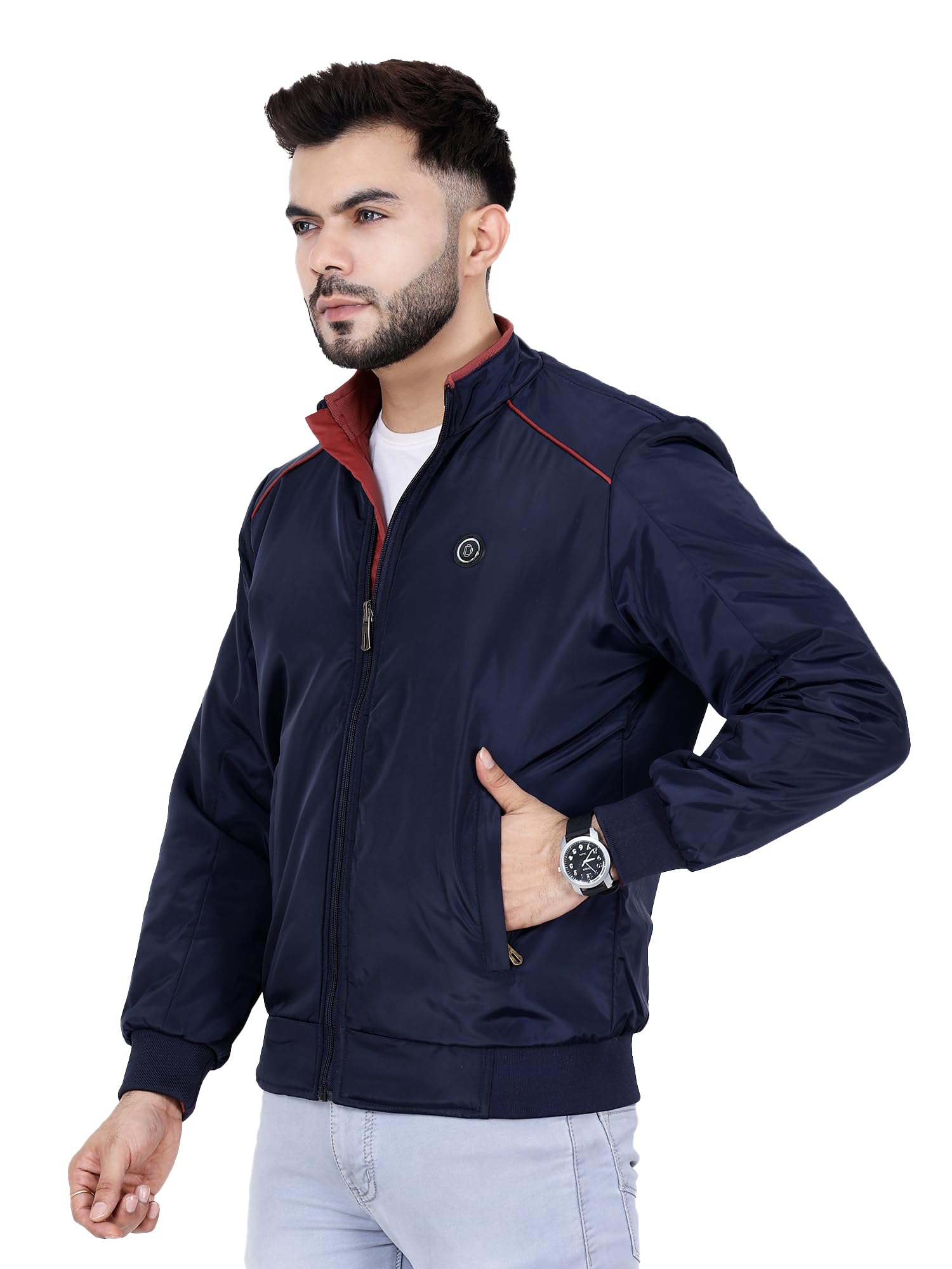 dollar Full Sleeves Bomber Jacket for Men | Polyester Men's Reversible Standing Collar Lightweight Winter Jacket, Regular Fit-picture-48