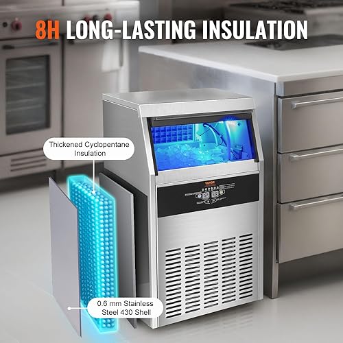 Miniatura 5 de VEVOR Máquina de hielo comercial, 110 libras24 horas, máquina para hacer hielo, 60 cubitos de hielo en 12-15 minutos, máquina de hielo independiente