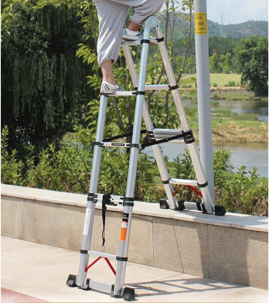 Telescoping Extension Ladder,Telescoping Ladders 30 FT Aluminum Telescoping Ladder,One-Button Retraction Extension Ladder,Collapsible Ladder with Spring Loaded Locking Mechanism Stabilize