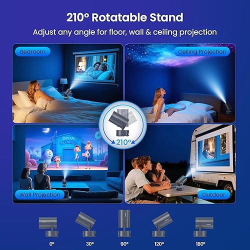 Miniatura 7 de Proyector con WiFi y Bluetooth, mini proyector portátil con batería recargable incorporada para exteriores, compatible con 1080P, enfoque eléctrico