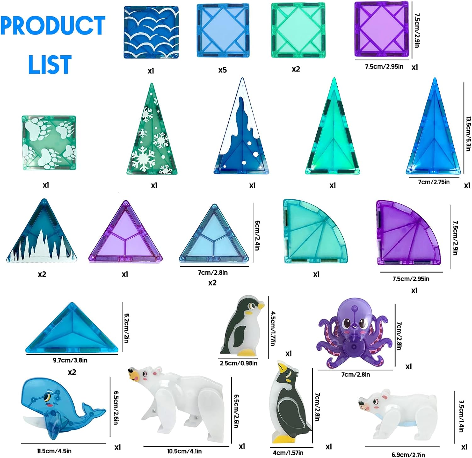 Home Decor Modern, Magnetic Tiles Set, 30pcs Animals Magnet Tiles, Animals Magnetic Building Tiles, Magnets Stacking Decoration, Decorations for Home (Arctic)