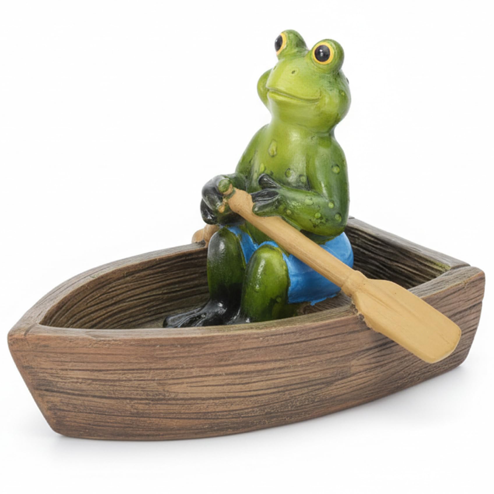 AwnsIMfreien Pond Ornaments Outdoor Frog Rowing Wooden Boat Floating Pond Decor Resin Garden Statues for Fish Tank Garden Swimming Pool Patio Yard Fence, Ornaments Outdoor