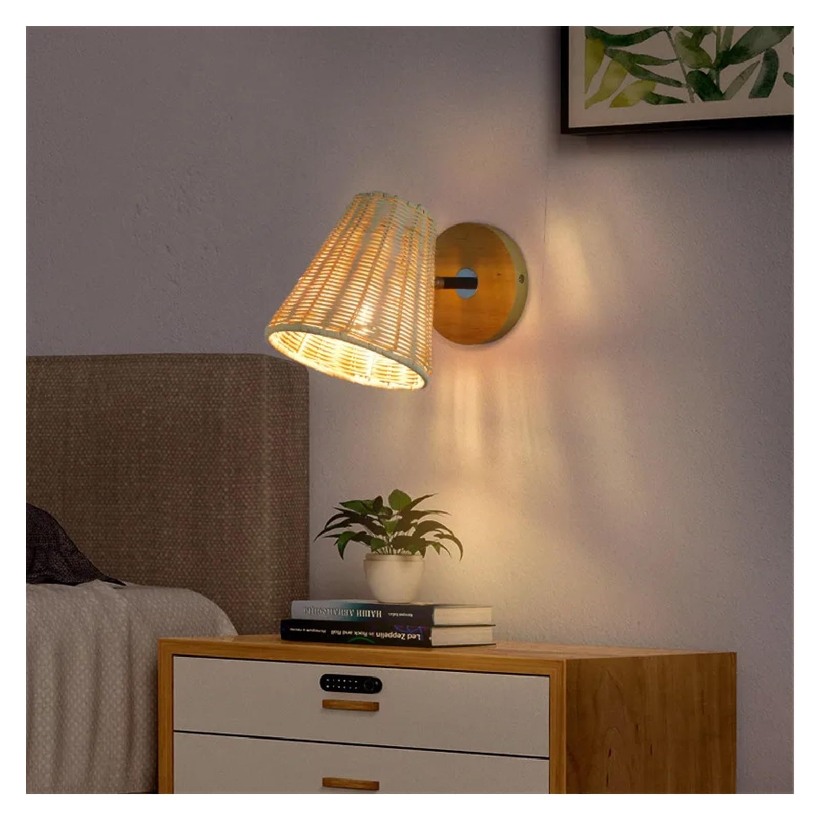 HXYSXHJUO V-intage Rattan Wall Light Sconces Hand-Woven Decoration Home Loft E27 Fixture Compatible with Living Room Bedside LED Lamp Switch, Pendant