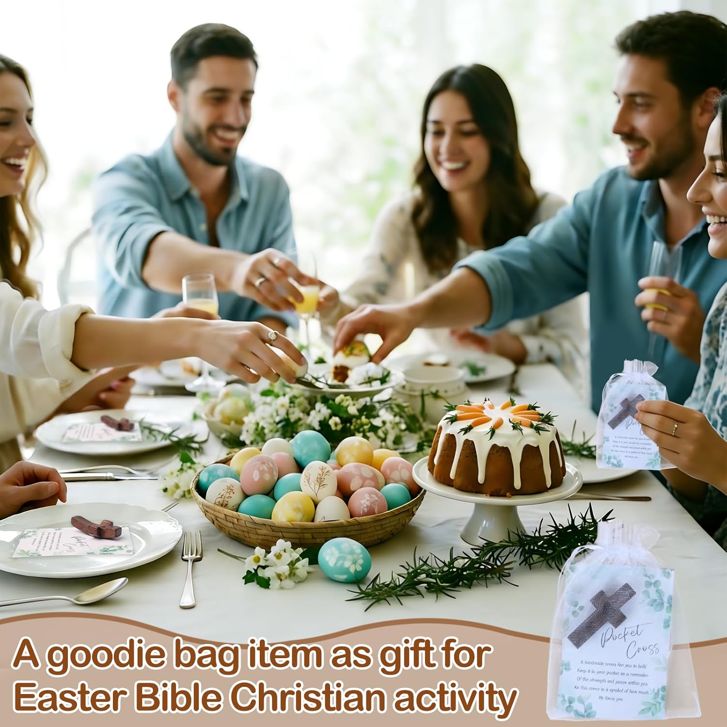 Zealor 36 Sets Wooden Pocket Cross Fidget Bulk with Greeting Card & Bag, Handmade Wood Small Cross My Heart Easter Encouragement Gift for Christian Religious Children Adults Praying