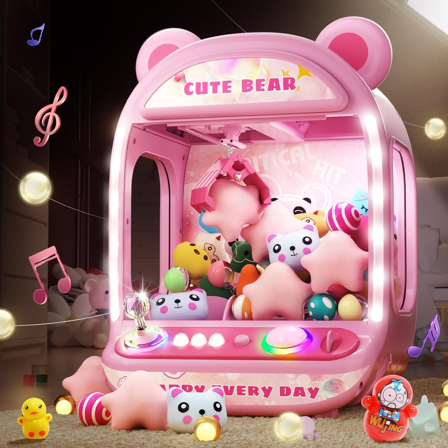 Machine à Griffer pour Enfants, Jouets Licorne pour Filles 6+, Jeux d'Arcade Mini Distributeur de Bonbons avec Jouet Squishy, Rose
