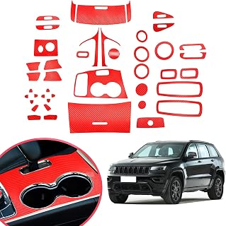 Compatible with Decorative Interior Protection Carbon Fiber Sticker for Jeep SUV Grand Cherokee 2014 2015 2016 2017 2018 2019 2020 2021 (Red 43pcs)