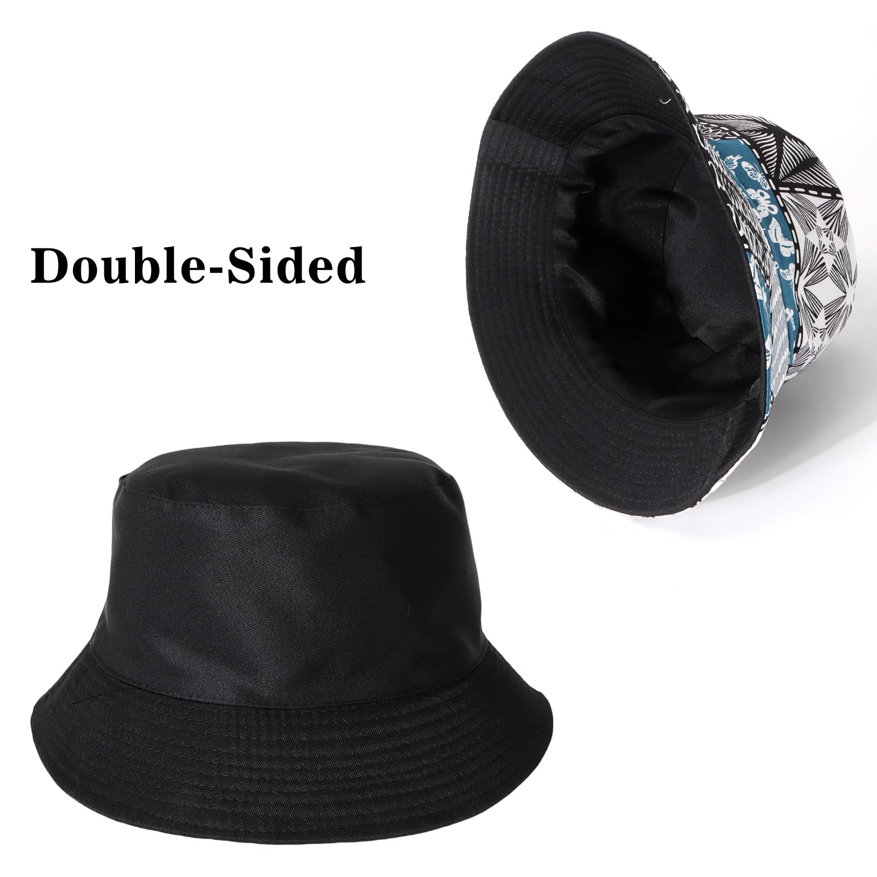 Feng Shui， Chapeaux de Seau pour Femmes - Chapeau de Seau de pêcheur d'extérieur d'été Pliable réversible Chapeau de Seau de Soleil de Plage en Coton pour Les Adolescents