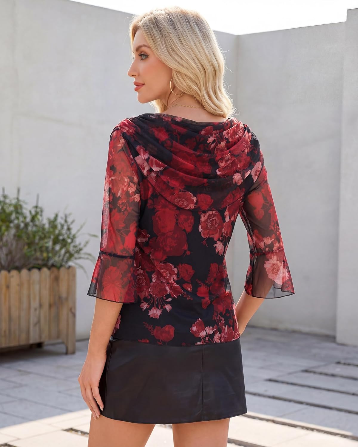 Lotusmile Blouses for Women Dressy Casual 3/4 Sleeve Cowl Neck Sparkly Tops Cocktail Shirts for Evening Party - Image 5