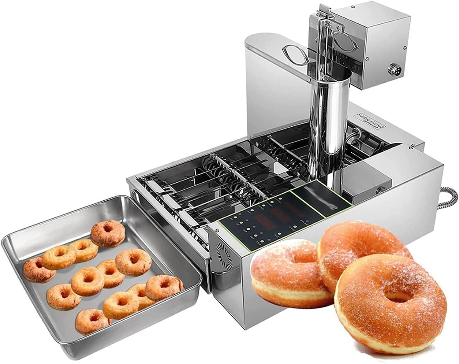 Máquina automática para hacer donas de acero inoxidable, 2000 W, temperatura ajustable de 50 ~ 220 °C, diseño de tapa comercial para una preparación rápida y fácil de donas