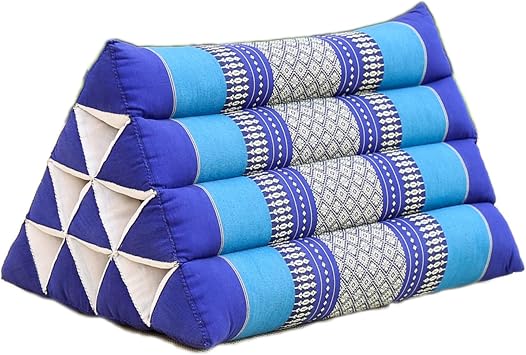 Thailand Triangle Cushion, Kapok Filling Soft and Comfortable Mattress, Floor Cushion with Cotton Cover for Home Relax Reading, 10.63in TallBlue