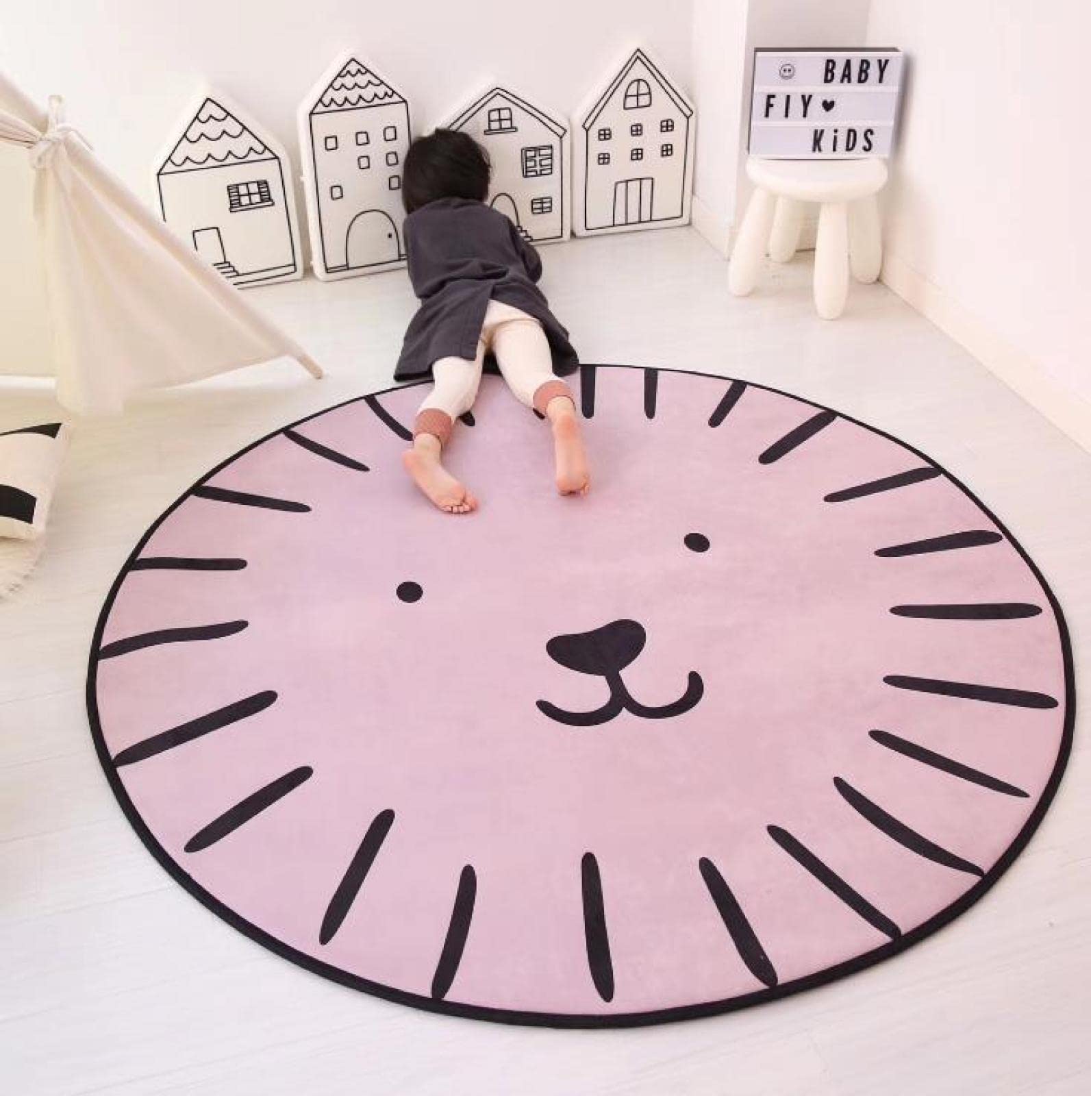 Vloerkleed Woonkamer Groot Rond Modern Gebied Tapijt Leuk Uilpatroon, ø 90CM Decoratieve Tapijt Tapijt Vloermat Yoga Mat voor Kamer Home Decor