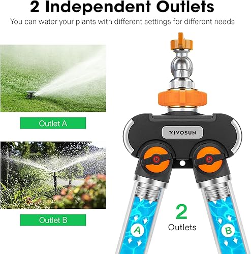 Miniatura 3 de VIVOSUN Divisor de manguera de jardín de 2 vías resistente, conector de manguera de agua doble altamente duradero mejorado, adaptador de grifo con