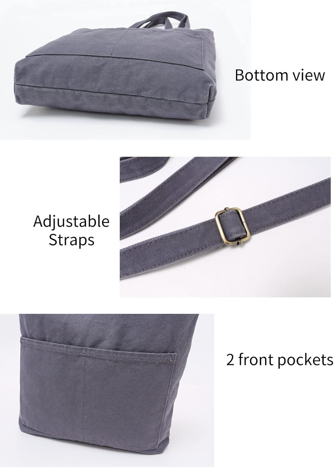 Jeelow 16 oz Washed Canvas Tote Shoulder Bags Purse Handbag For Men & Women Double Handles - Image 5