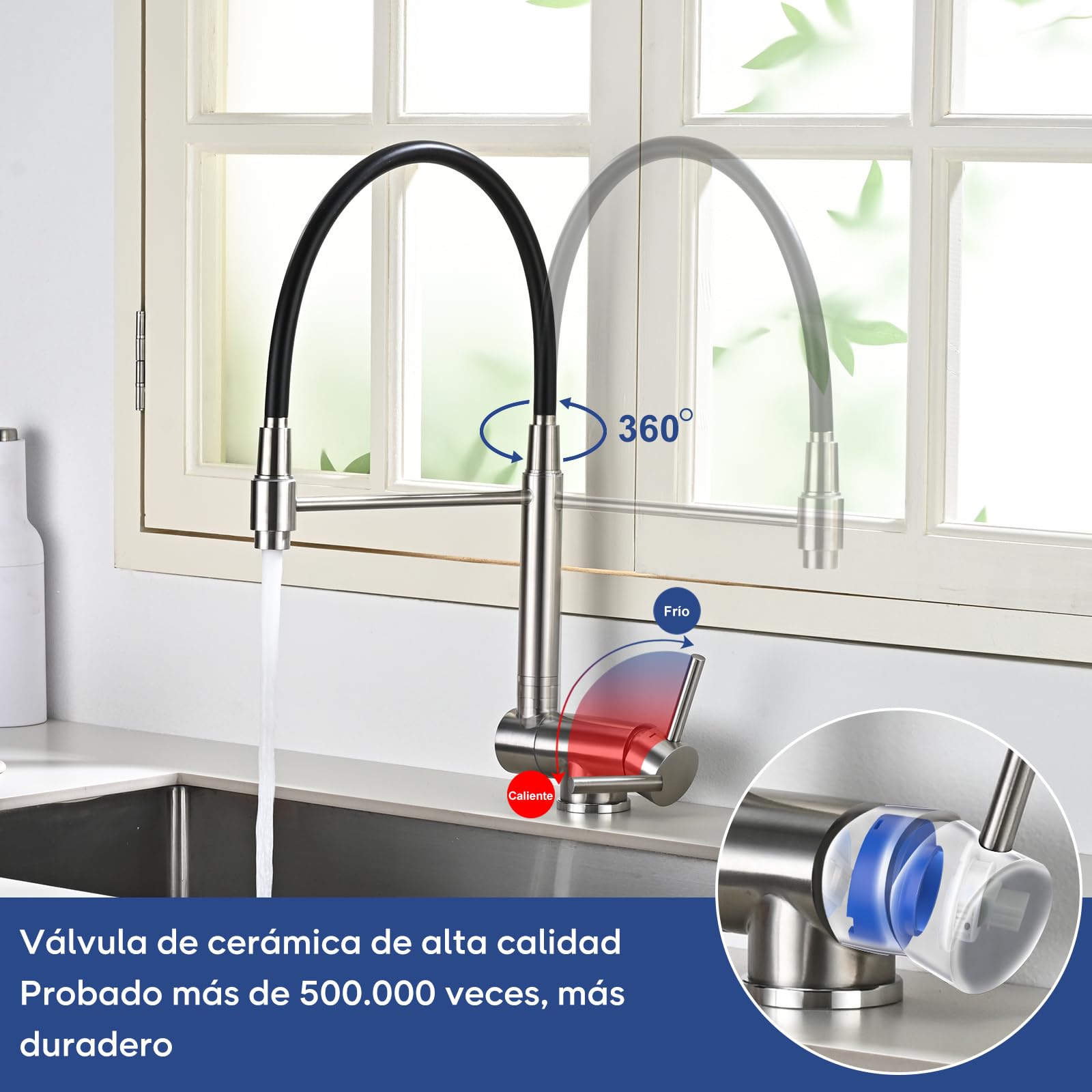 Grifo de Cocina Plegable Acero Inoxidable 304 Giratorio 360° Plata Cepillado