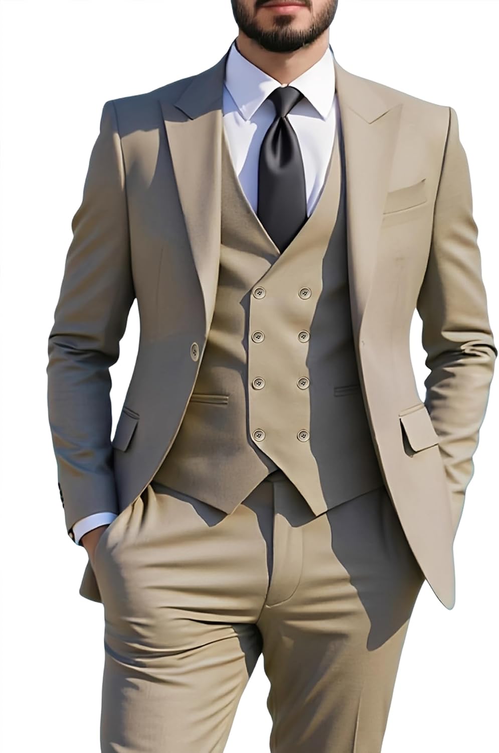 Men's 3 Piece Slim Fit Suit Black Formal Wedding Business Tuxedo for Prom and Special Occasions