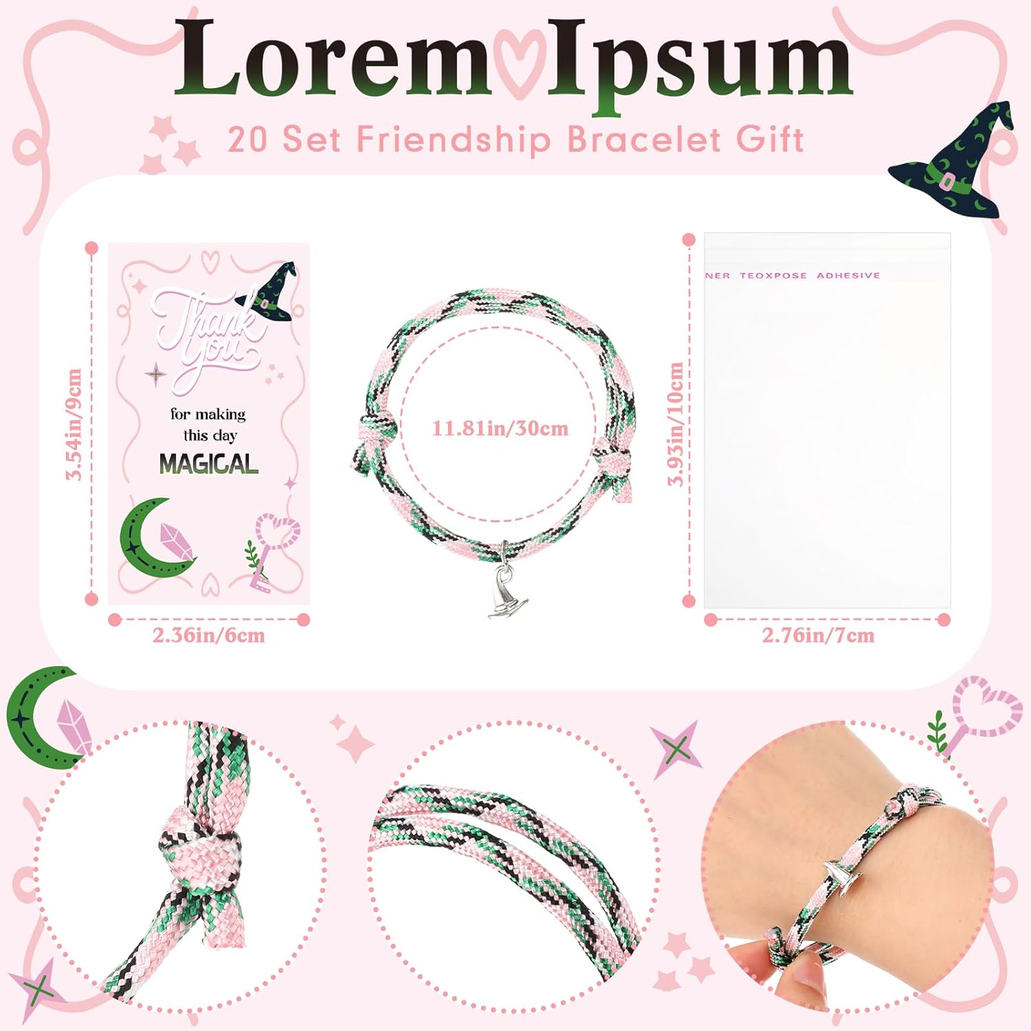 Ecally 20 Sets Witch Party Favors Bracelets Pink Green Princess and Witch Party Supplies Bulk Gifts Matching Bracelets Braided Adjustable Friendship BFF Couples Accessories for Birthday Graduation - Image 2