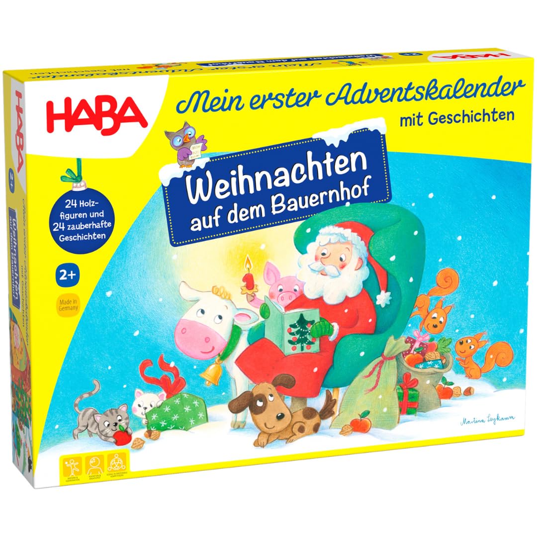 HABA Adventskalender – Weihnachten auf dem Bauernhof – 3D-Spielkulisse mit 24 liebevollen Holzfiguren – Weihnachtskalender für Kinder ab 2 Jahren – 1303156001