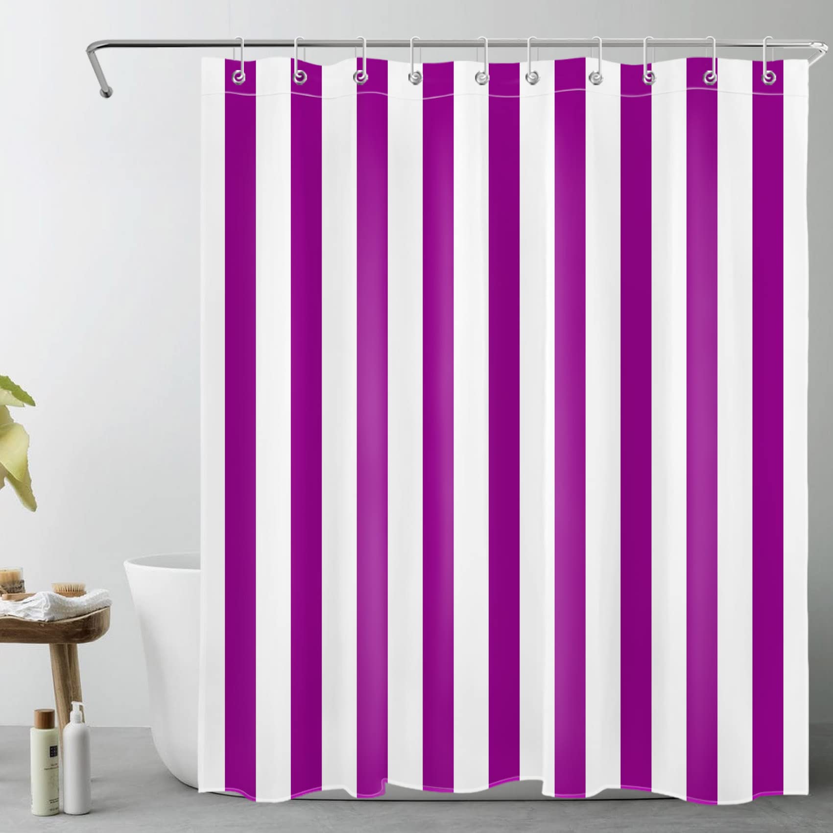 LB Purple and White Striped Shower Curtain Simple Geometric Art Shower Curtains for Bathroom Minimalist Polyester Anti Mould Waterproof Small Bath Curtain Set with Hooks,59x71 inches