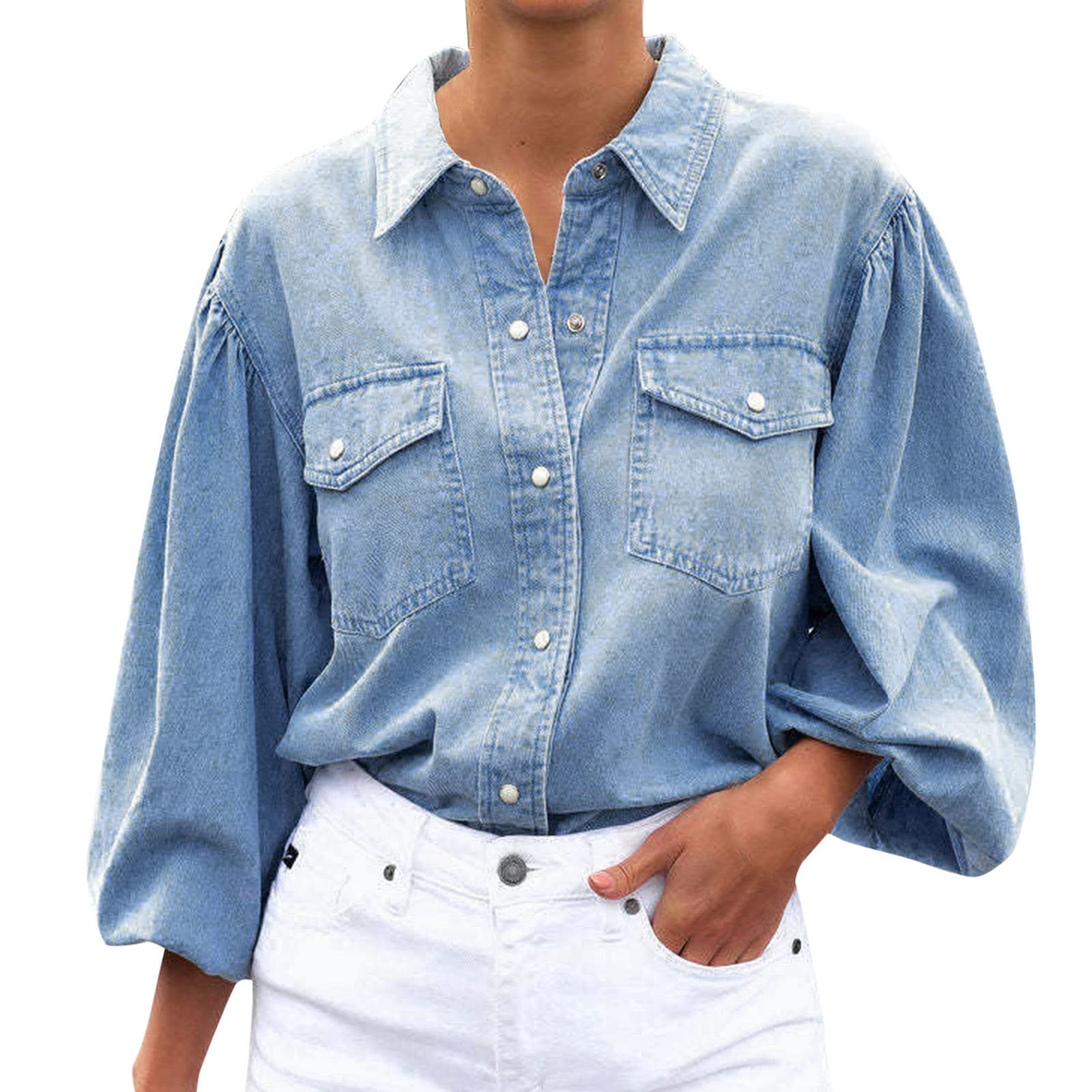 Regenjacke Übergangsjacke DamenDenim Jeans Damenhemden Vollärmeliges Hemd Jeanshemd mit Umlegekragen