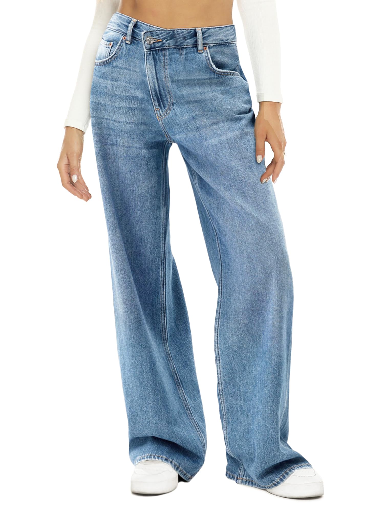 HDLTE Women Wide Leg Jeans High Waist Baggy Jeans Loose Boyfriend Jeans Denim Pants Y2K