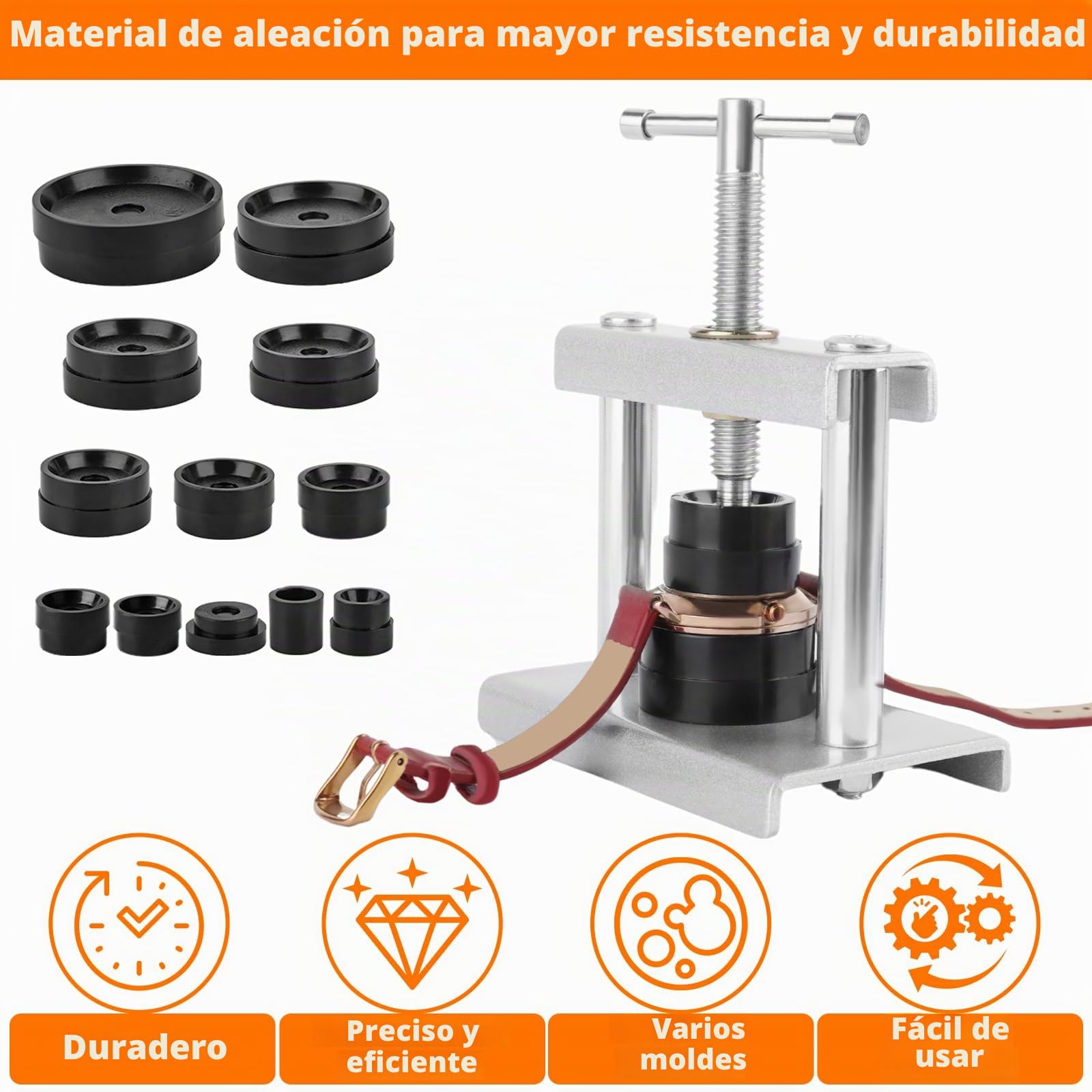 Prensa Tapa Reloj Herramienta Cambiar Pilas con 18 Moldes Abridor