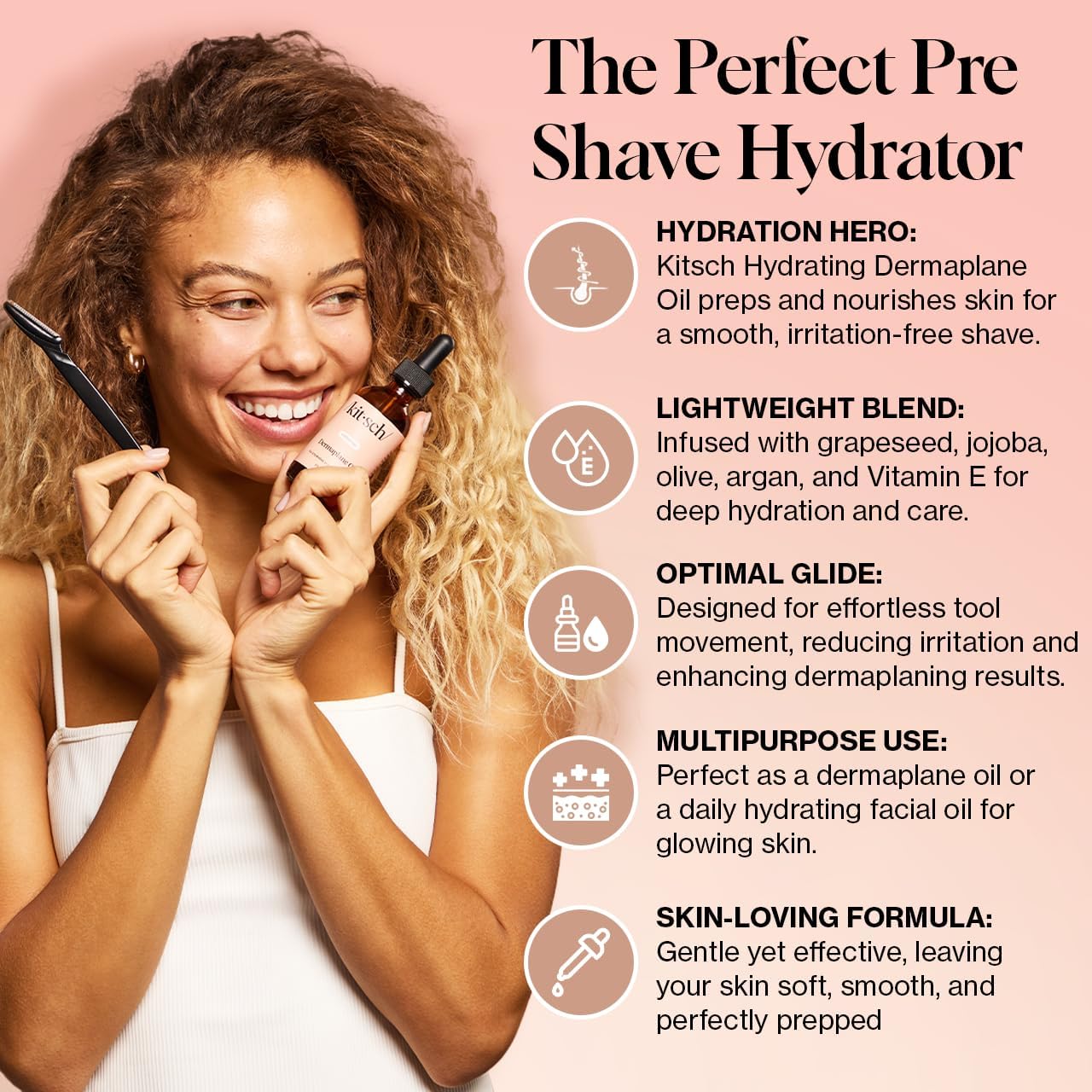 Kitsch Dermaplane Face Oil with Jojoba & Argan Oil – Hydrating Facial Formula for Dermaplaning Tool, Gua Sha & Razor Use – Irritation-Free Shave Oil for Soft, Radiant Skin – 2oz - Image 2