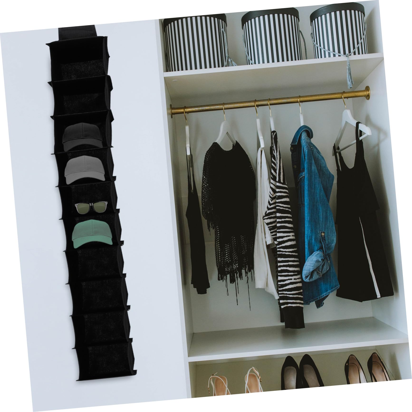 Bolsa Colgante para Armario 10 Rejillas Tela Poliéster Resistente Organizador de Ropa Interior y Calcetines para Dormitorio Uso Doméstico Negro